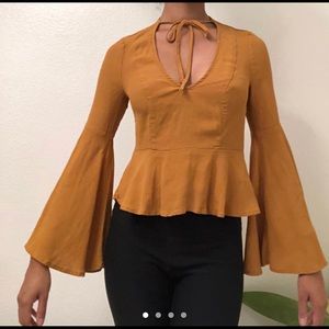 MUSTARD BELL SLEEVED TOP‼️